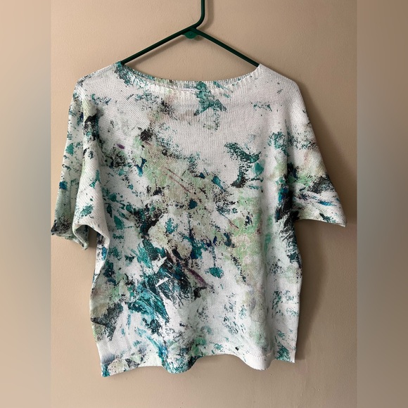 Luisa Ricci Italy sz L short dolman sleeve loose knit abstract floral sweater. - Picture 2 of 7